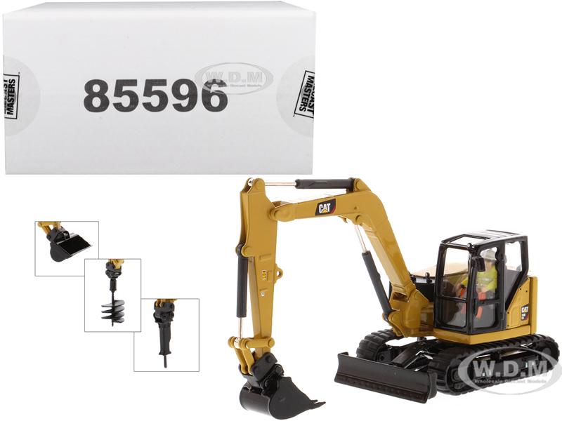 Image of CAT Caterpillar 308 CR Next Generation Mini Hydraulic Excavator with Work Tools and Operator "High Line" Series 1/50 Diecast Model by Diecast Masters