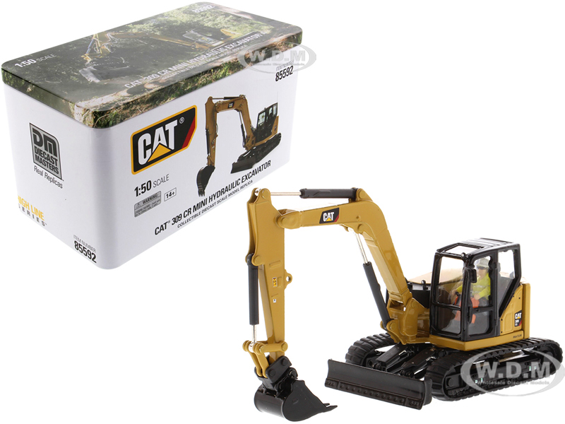 Image of CAT Caterpillar 309 CR Next Generation Mini Hydraulic Excavator with Work Tools and Operator "High Line" Series 1/50 Diecast Model by Diecast Masters