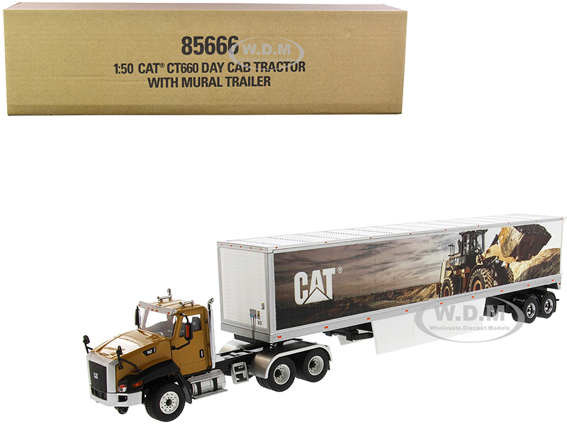 Image of CAT Caterpillar CT660 Day Cab with Caterpillar Mural Dry Van Trailer "Transport Series" 1/50 Diecast Model by Diecast Masters