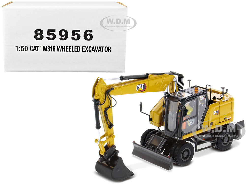 Image of CAT Caterpillar M318 Wheeled Excavator Yellow with Operator "High Line" Series 1/50 Diecast Model by Diecast Masters