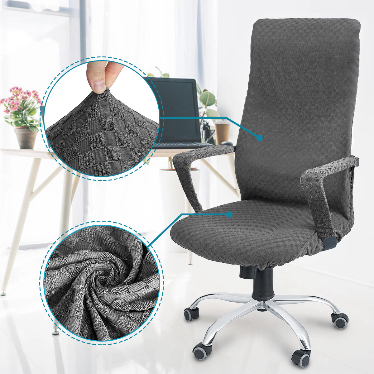 Image of CAVEEN Elastic Office Chair Cover Universal Fabric Computer Rotating Chair Zipper Protector Stretch Armchair Seat Slipco