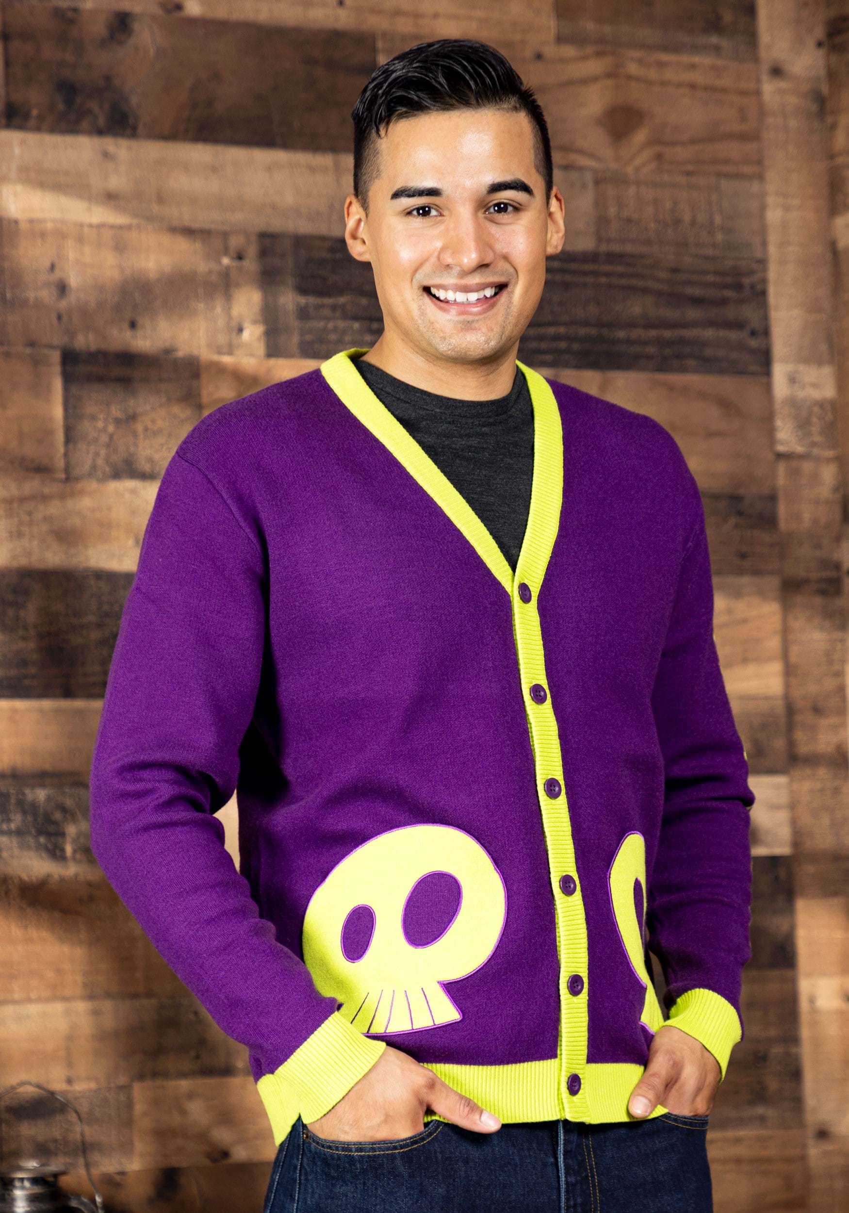 Image of Cakeworthy Beetlejuice Purple Knit Cardigan for Adults ID CKWW-OU-BJC22-M