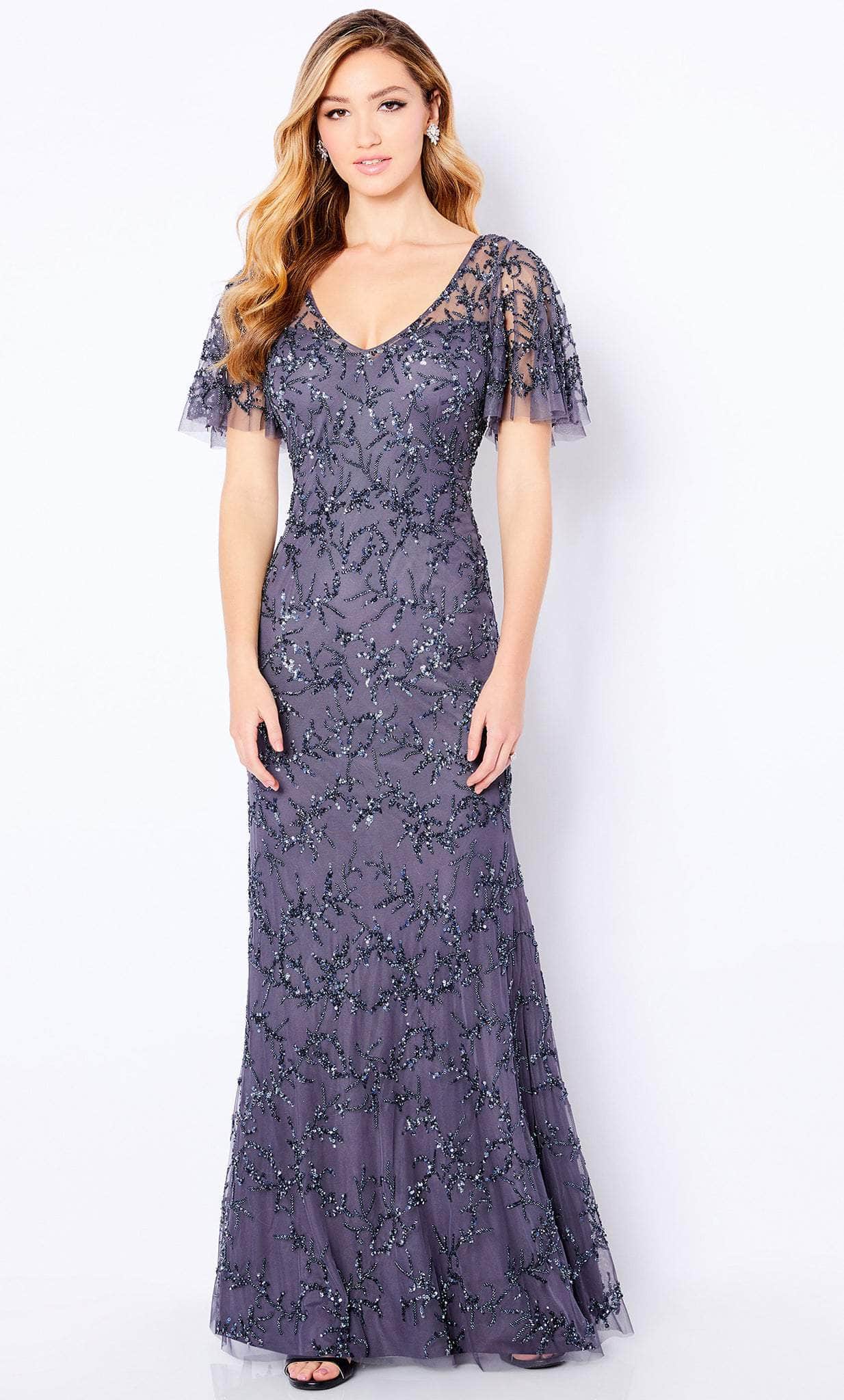 Image of Cameron Blake 221681W - Flutter Sleeves Formal Gown