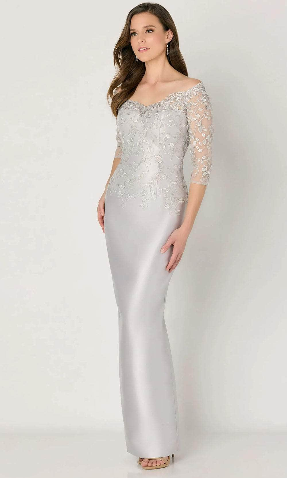 Image of Cameron Blake CB795 - Lace Quarter Sleeve Evening Dress