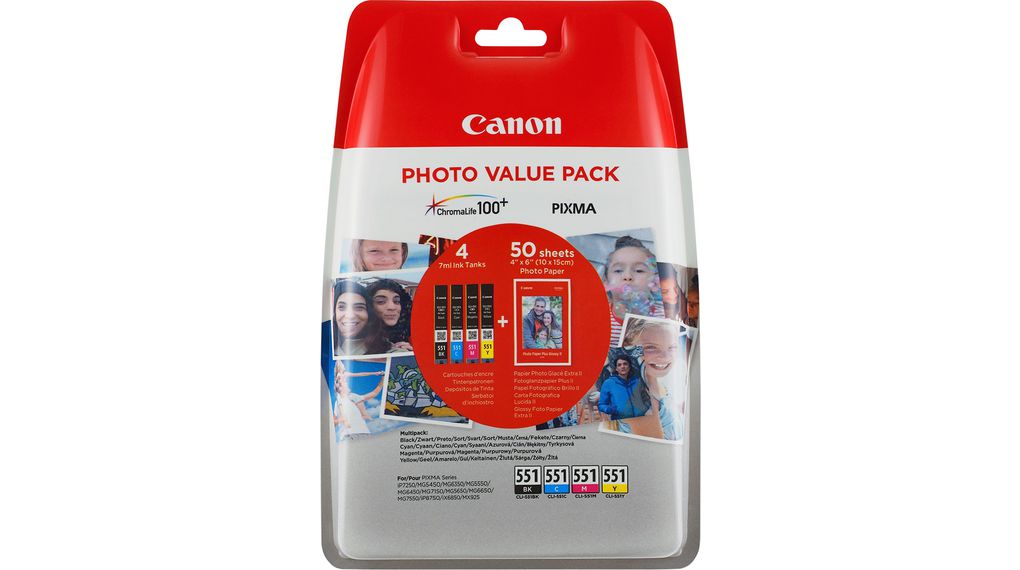 Image of Canon CLI-551 multipack (CMYK) + PP-201 fotopapír 50x foto papír lesklý bílý 10x15cm 4x6" 50 ks 6508B005 nespecifikovánov SK ID 49057
