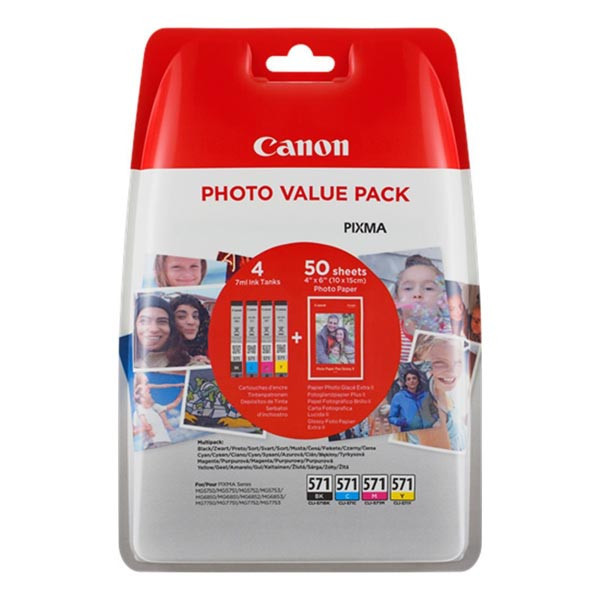 Image of Canon CLI-571 0386C006 Bk+C+M+Y multipack originální cartridge + fotopapír 50x (10x15) CZ ID 13824