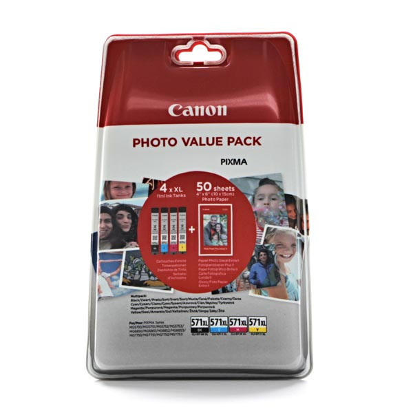 Image of Canon CLI-571XL 0332C005 Bk+C+M+Y multipack originální cartridge + fotopapír 50x (10x15) CZ ID 13823