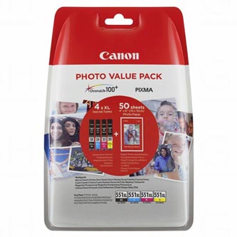 Image of Canon eredeti tintapatron 6443B006 CLI-551XL C/M/Y/BK Photo Value Pack CMYK blistr Canon Pixma iP7250iP8750iX6850MG5450MG5550M HU ID 12776