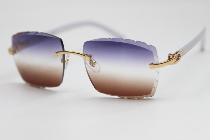 Image of Carved lens Rimless Fashion Sunglasses Women Man import White Plank Glasses design sale half frame Eyewear gold metal