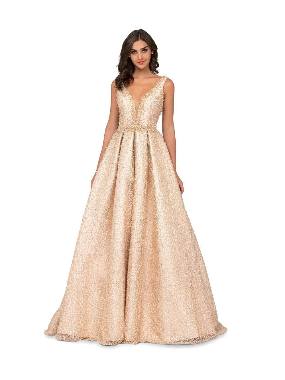 Image of Cecilia Couture - 1409 Pearl Beaded Sleeveless V Neck Gown