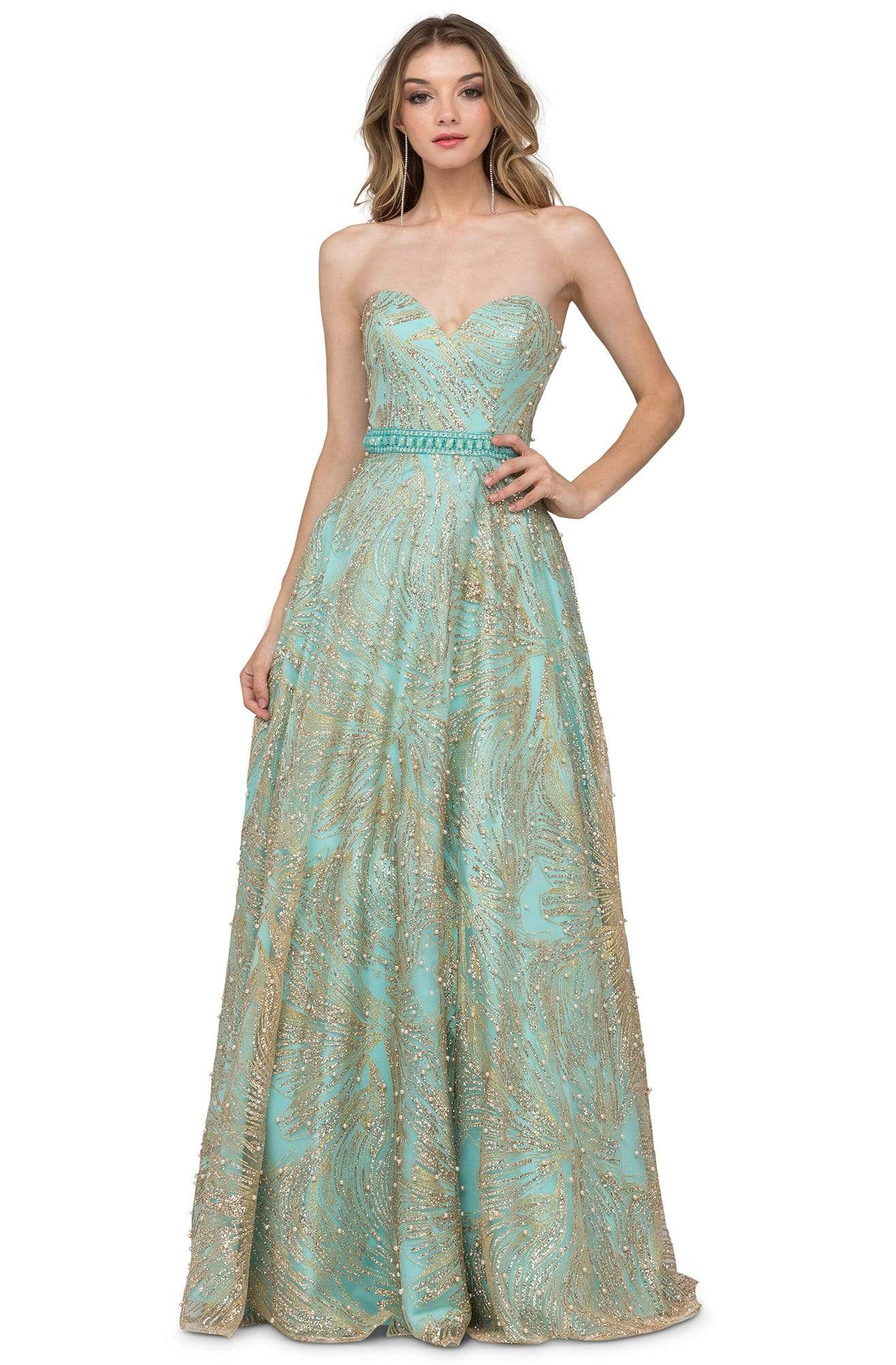 Image of Cecilia Couture - 1446 Strapless Sweetheart Gilded A-Line Gown