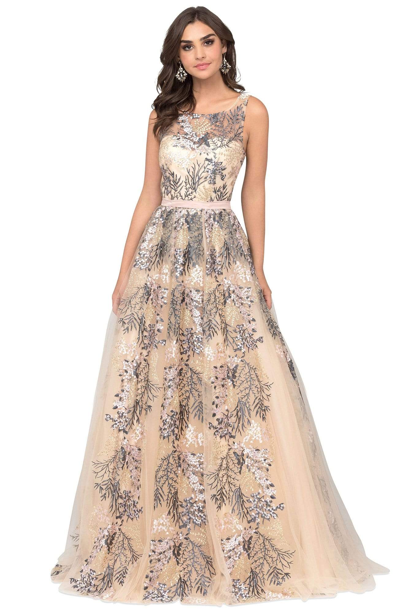 Image of Cecilia Couture - 1466 Embroidered Bateau Ballgown With Train