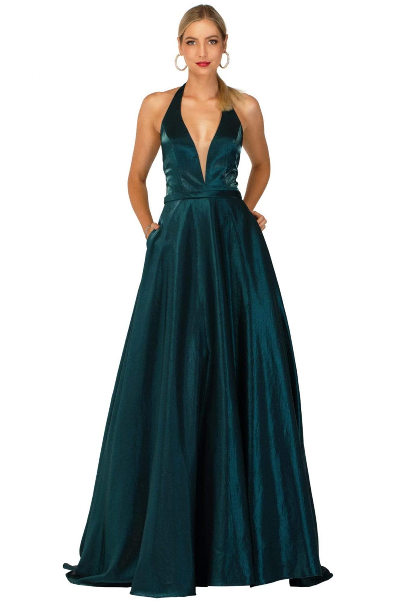 Image of Cecilia Couture - 1467 Sleek Plunging Halter Long A-Line Gown