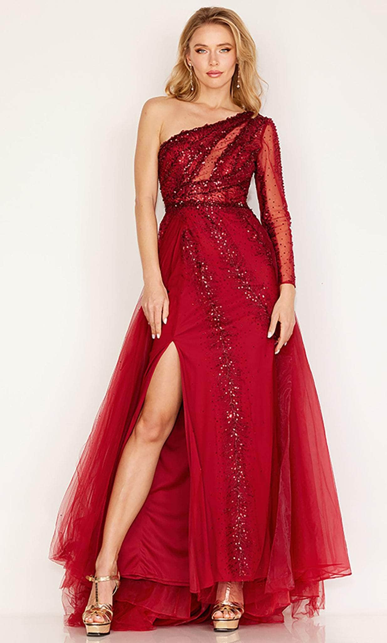Image of Cecilia Couture 173 - Embellished One Sleeve Evening Dress