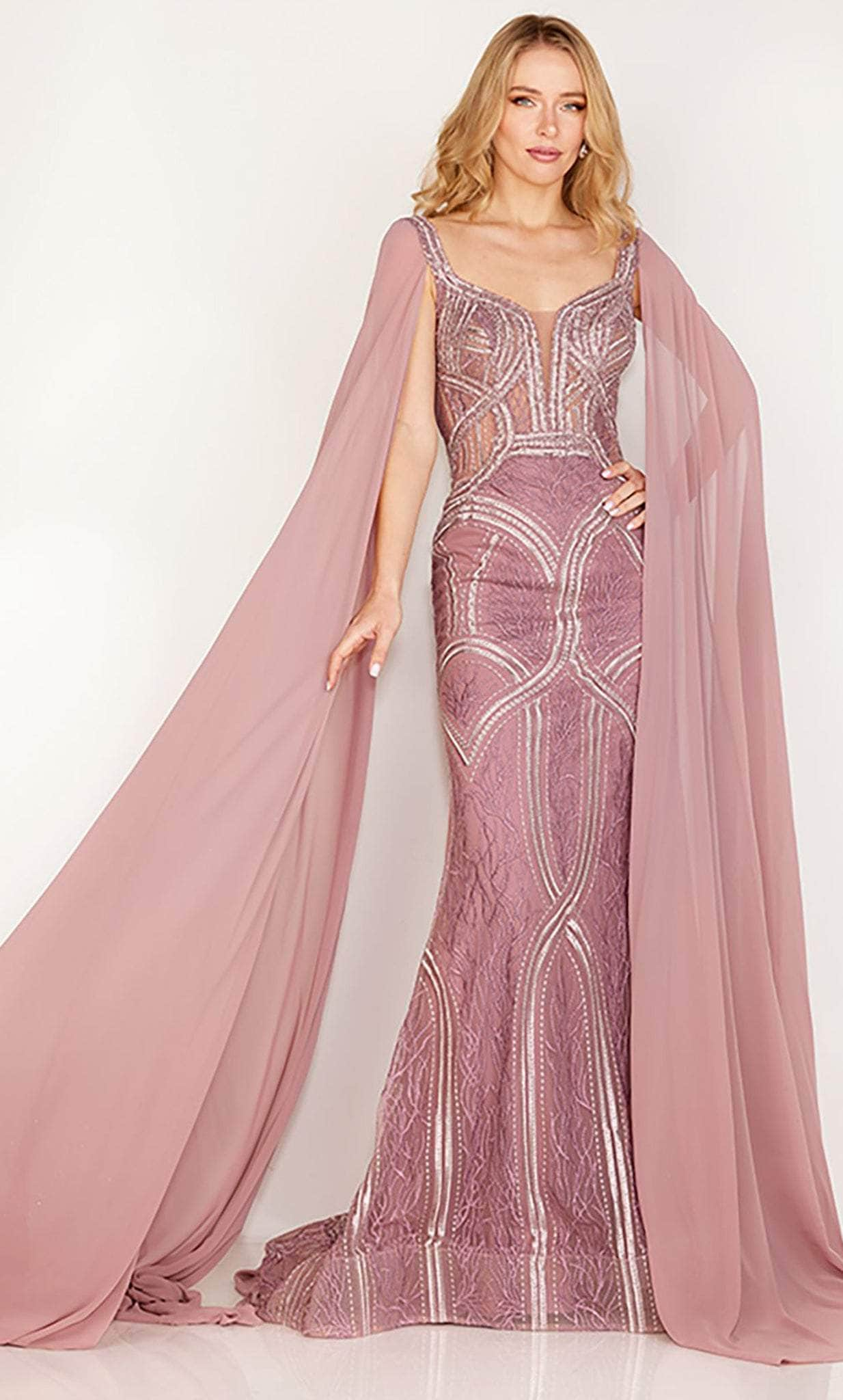 Image of Cecilia Couture 194 - Chiffon Train Sleeve Sheath Gown