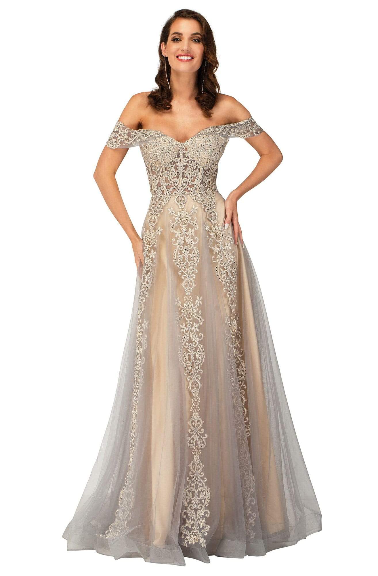 Image of Cecilia Couture - 2111 Off-Shoulder Embellished Long Dress