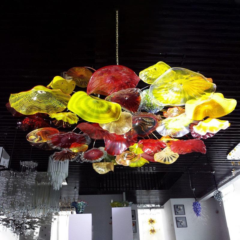 Image of Ceiling Lights Indoor Hand Blown Glass Art Ceiling Lighting Decorative Flower Chandelier Light Italian Murano Plates Pendant Lamps