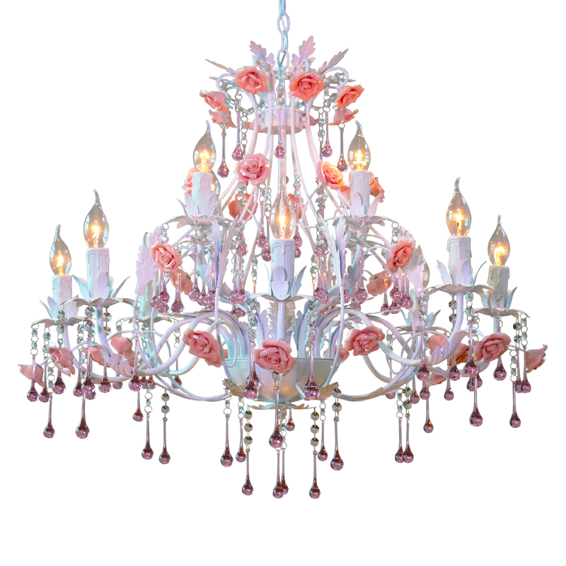 Image of Chandelier Pastoral living room dining crystal lamp warm romantic flower bedroom lamp LED art lamps Pendant Lights