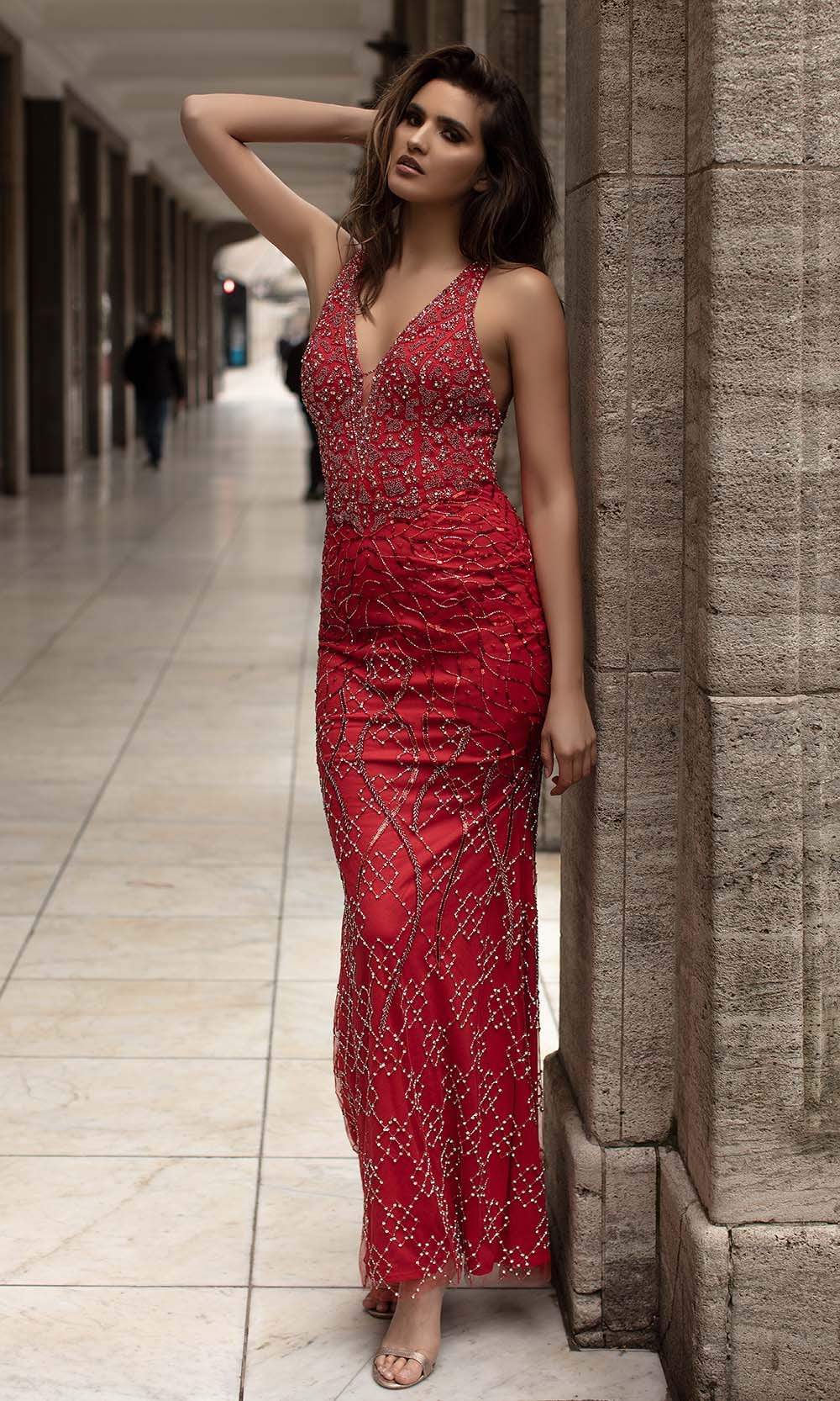 Image of Chic and Holland - AN1433 Sleeveless Beaded Strappy Back Simple Prom Dress