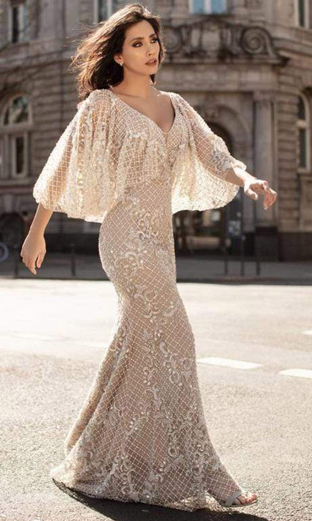 Image of Chic and Holland - HF1611 Bell Sleeve Lattice Trumpet Gown