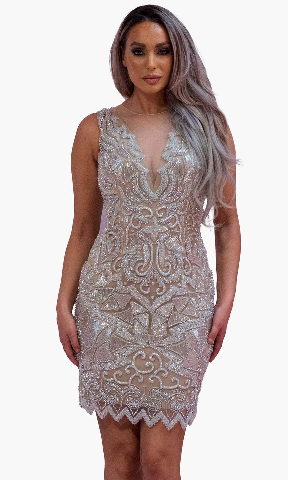 Image of Chic and Holland SD1838 - Illusion Jewel Cocktail Dress