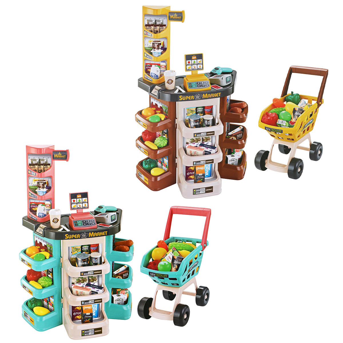 Image of Children Play House Kitchen Simulation Toys Scanner Credit Card Machine Trolley Shopping Trolley Cash Register Set