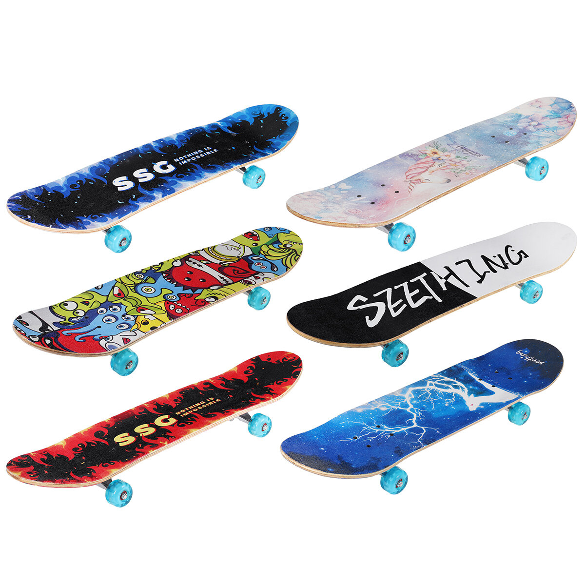 Image of Children Skateboard Double Rocker Longboard High Elasticity Maple Wood Flashing Skate Board for Beginner Gift