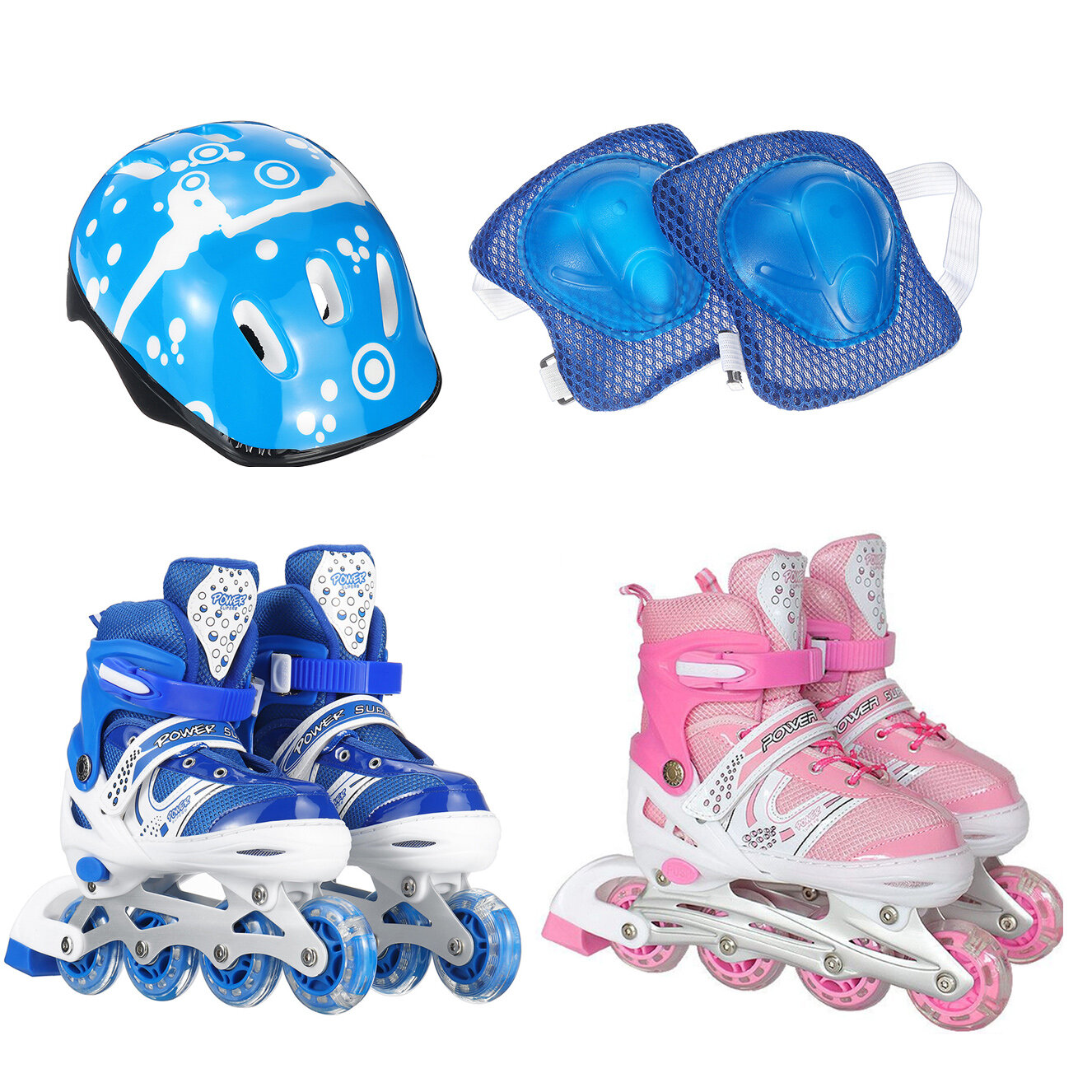 Image of Children's Adjustable Skates Full Set Single Flash Ice Skate Shoes for Boys and Girls Inline Skates for Beginners