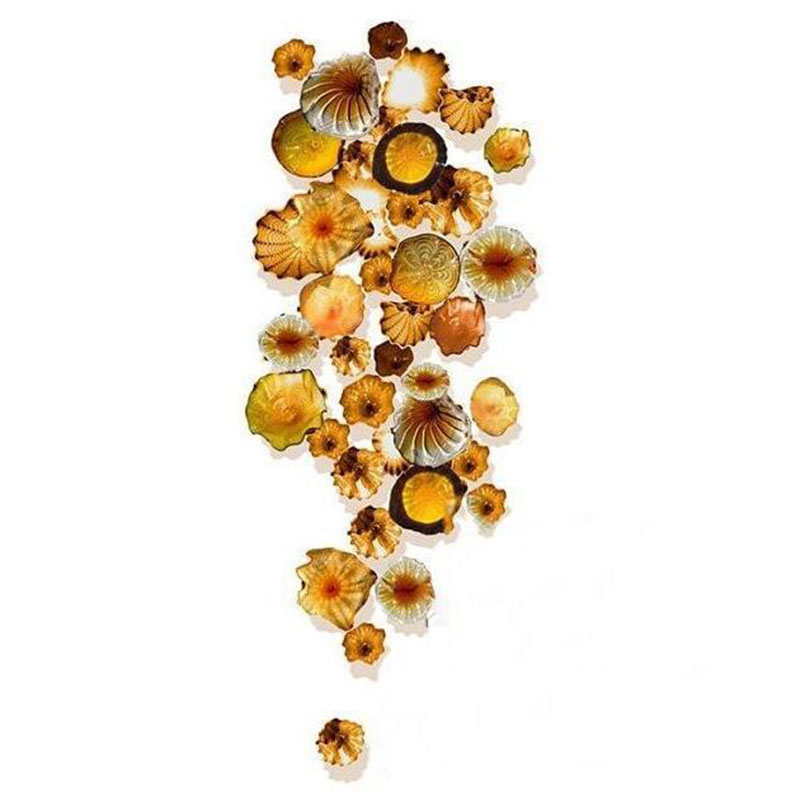 Image of China Factory Blown Glass Amber Wall Lamp Plates Custom Made Flower Decoration Art Lamps for Hotel Lobby Bar Party