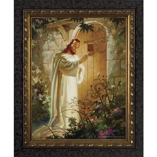 Image of Christ at Heart's Door with Dark Ornate Frame