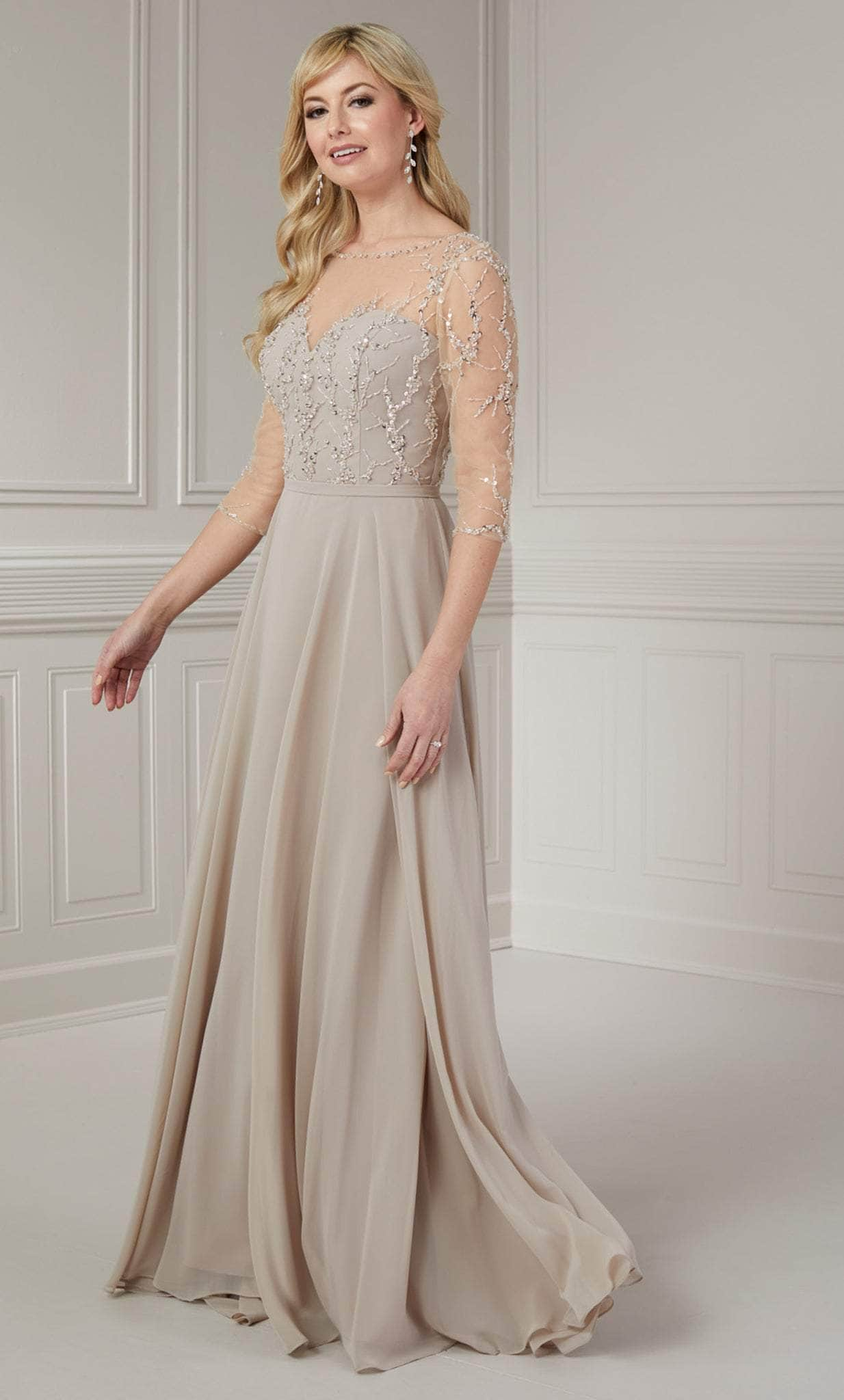 Image of Christina Wu Elegance 17139 - Quarter Sleeve V-Back Evening Gown