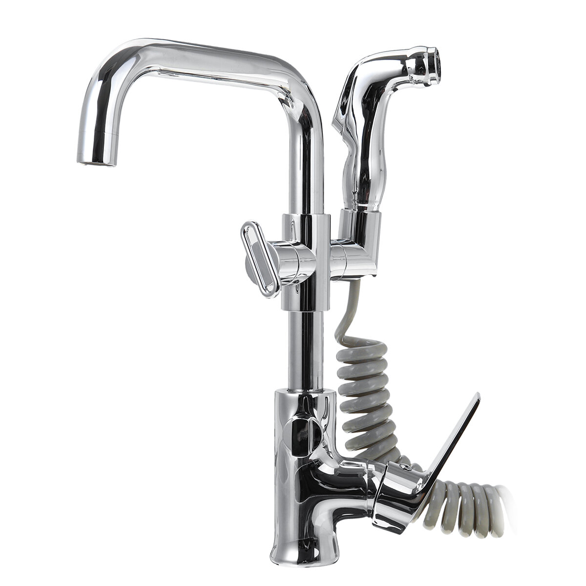 Image of Chrome Kitchen Faucet Dual Sprayer Swivel Spout Spring Pull Out Spray Mixer Tap