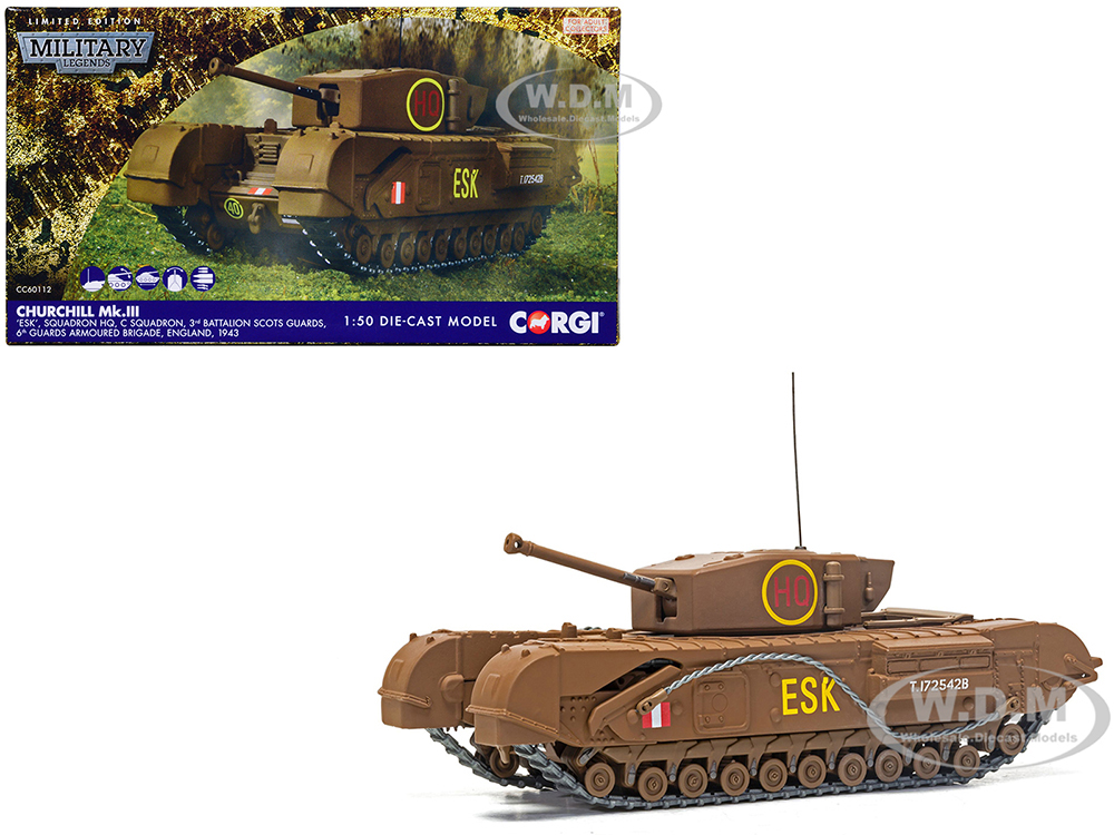 Image of Churchill MkIII Tank "ESK Squadron HQ C Squadron 3rd Battalion Scots Guards 6th Guards Armoured Brigade" (1943) British Royal Army "Military Legends