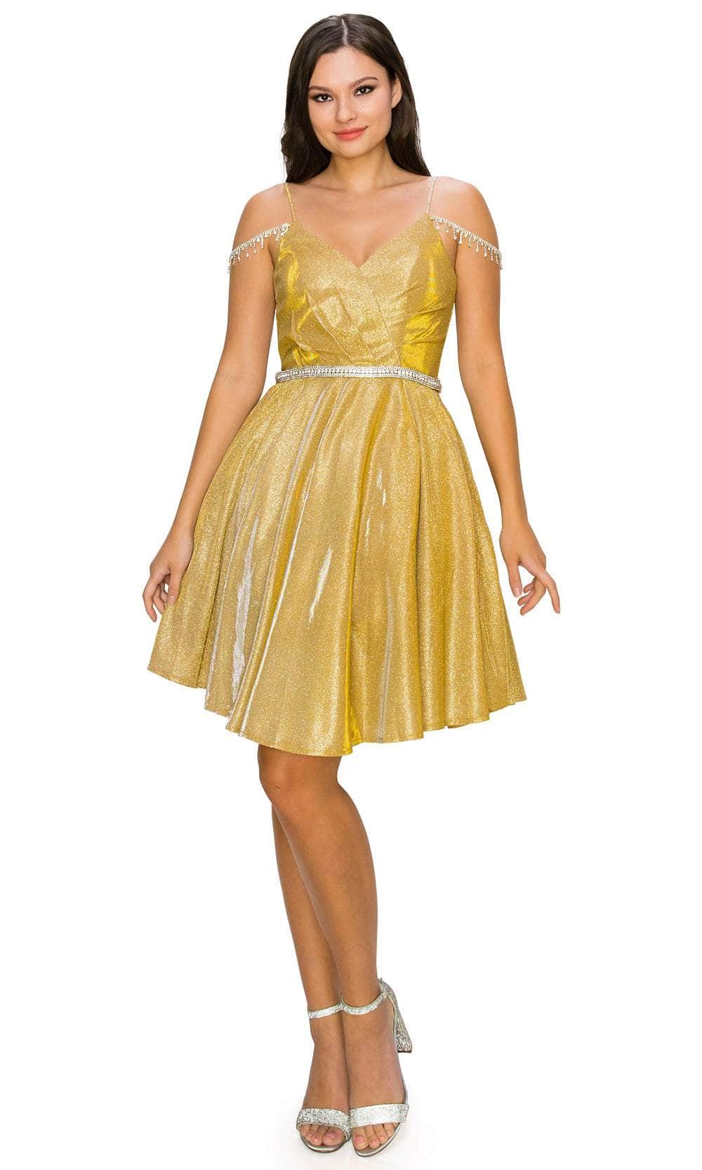 Image of Cinderella Couture 8014J - Glittered Cold Shoulder Cocktail Dress