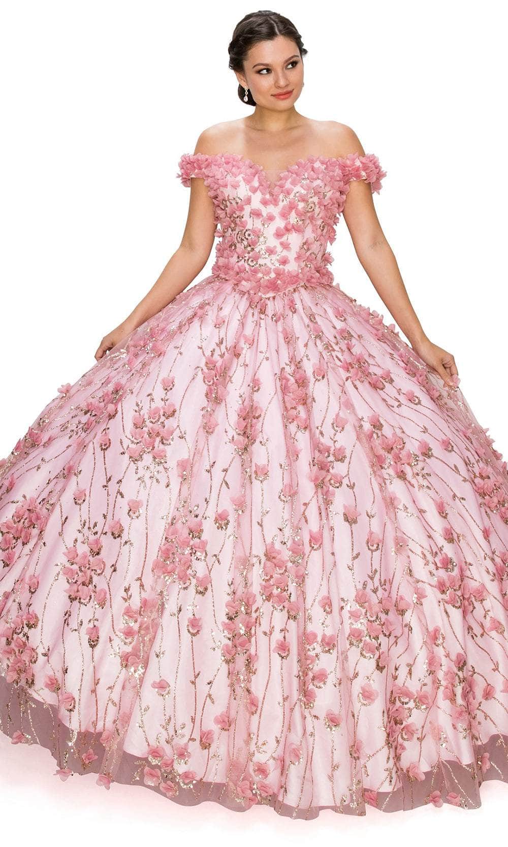 Image of Cinderella Couture 8021J - Off-Shoulder 3D Floral Embellished Ballgown