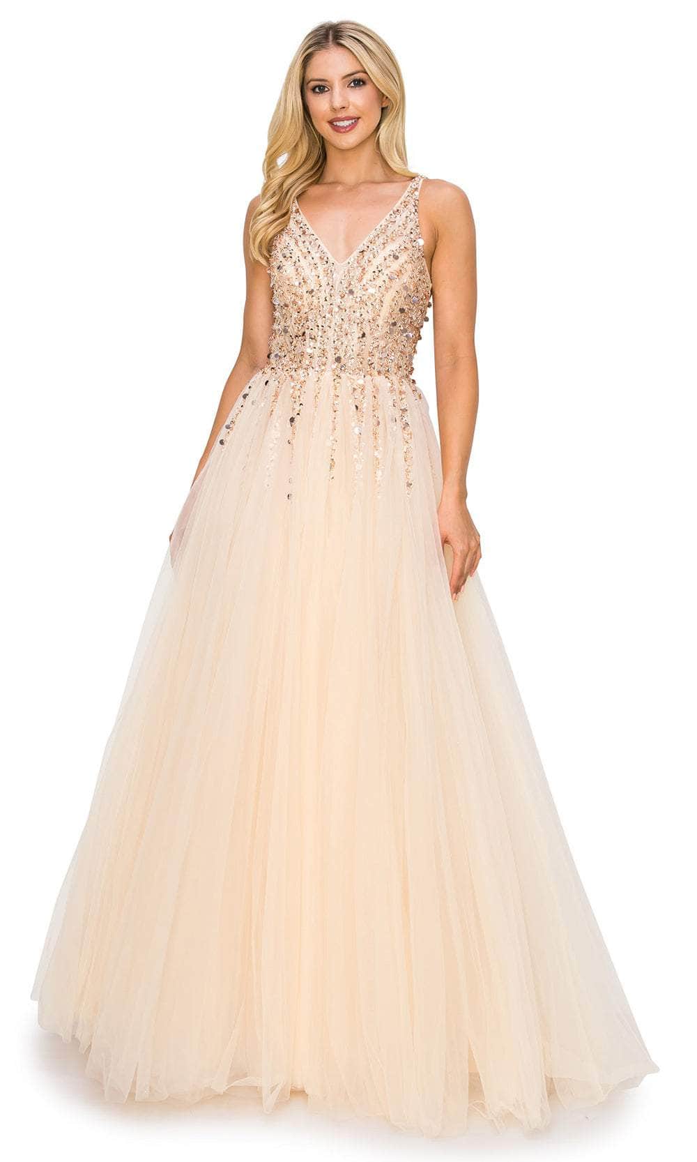 Image of Cinderella Couture 8034J - Sequined Lace V-Neck Prom Gown