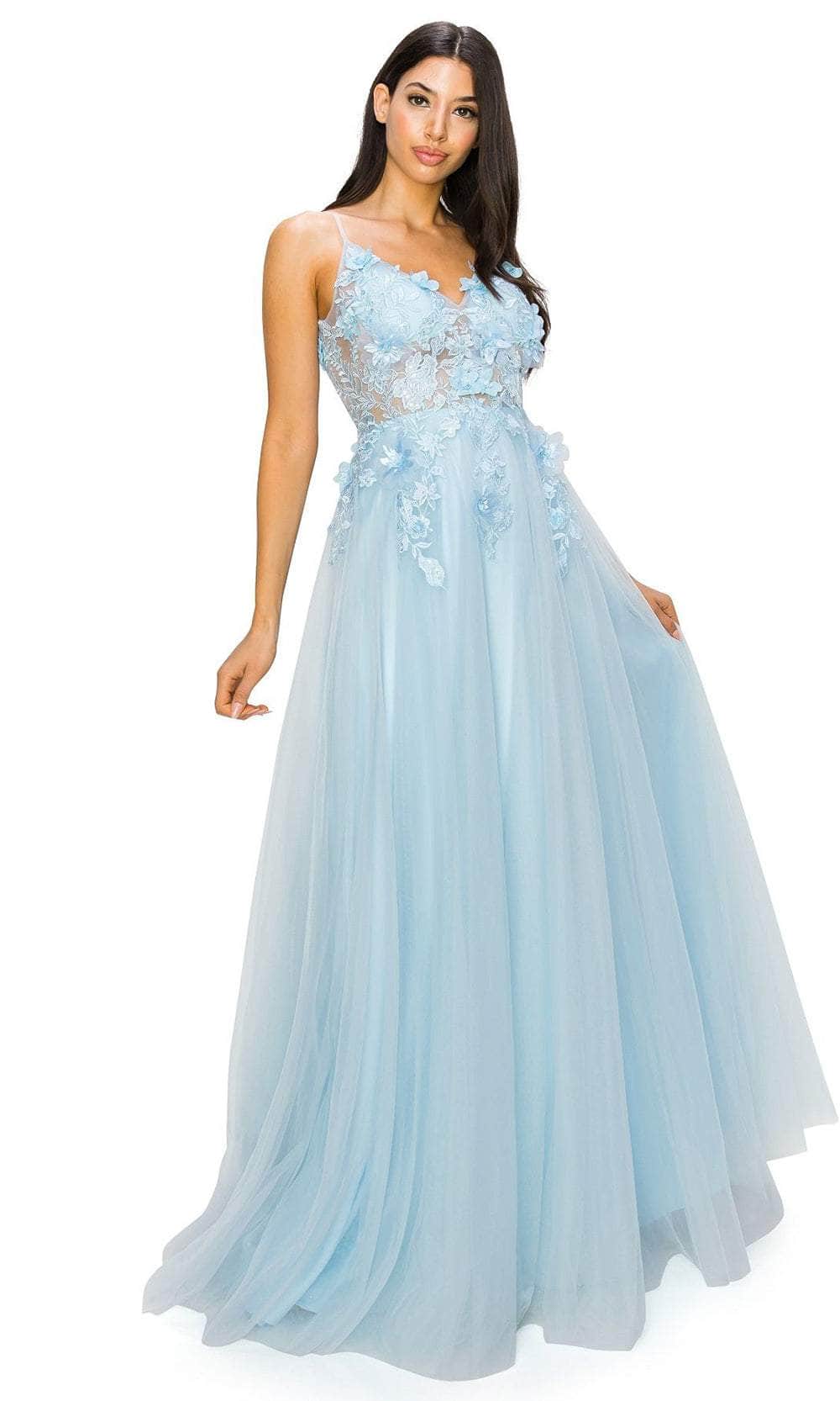 Image of Cinderella Couture 8038J - 3D Floral Applique V-Neck Prom Dress