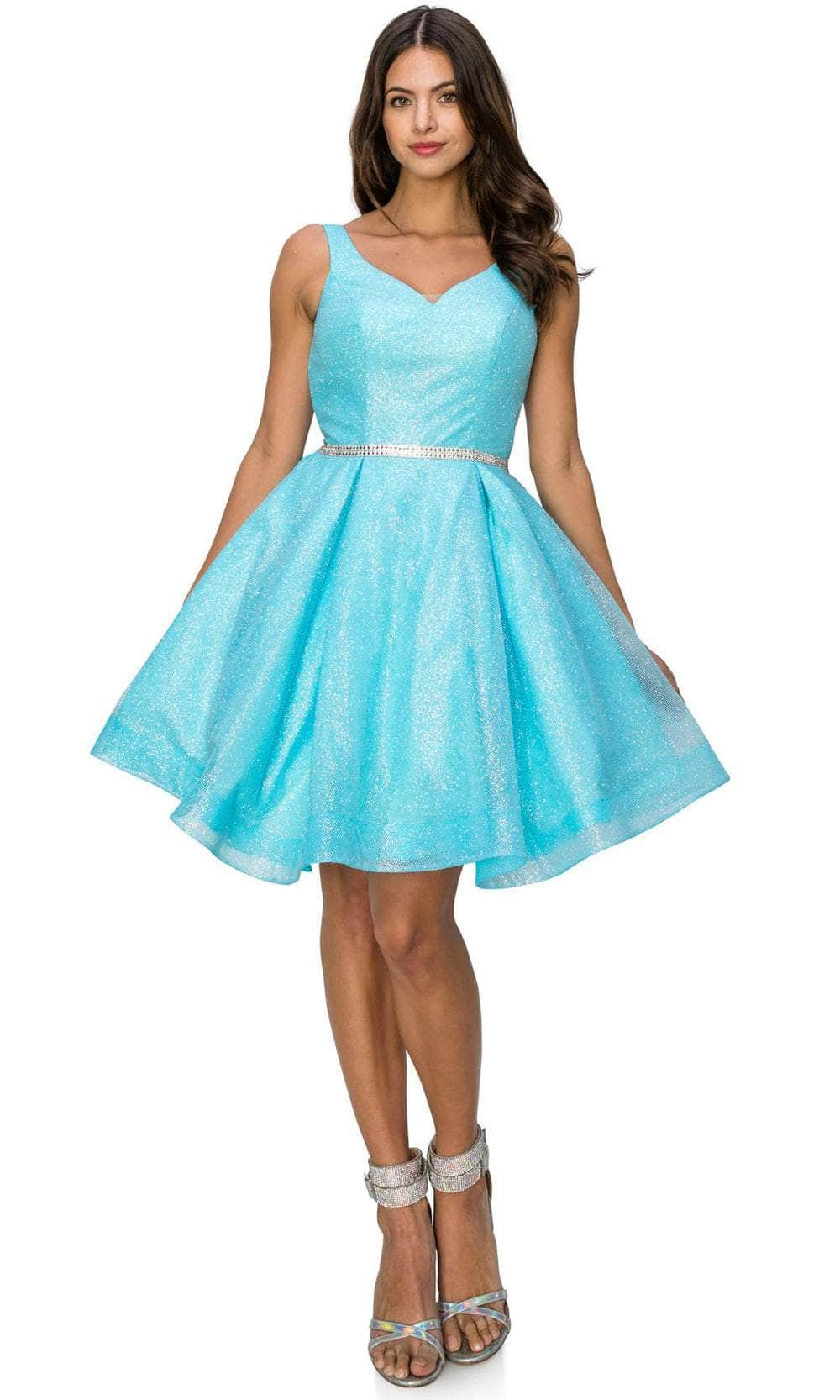 Image of Cinderella Couture 8047J - Glittered Pleated A-Line Cocktail Dress