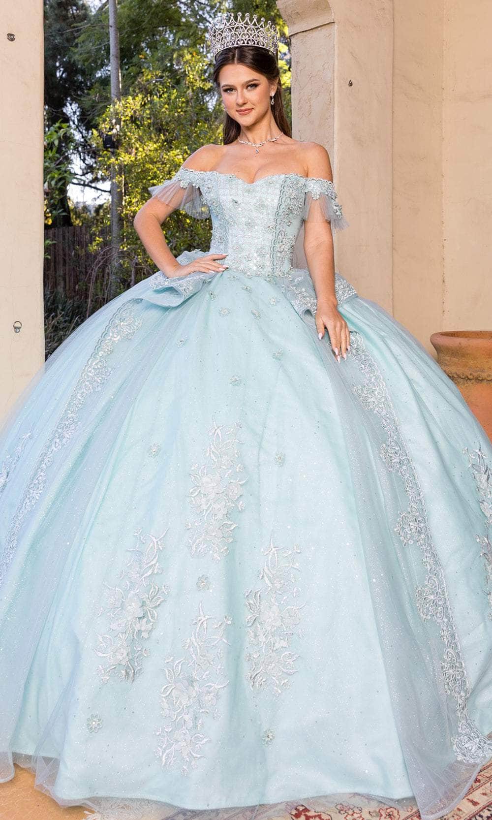 Image of Cinderella Couture 8055J - Off-Shoulder Fitted Embroidered Ballgown