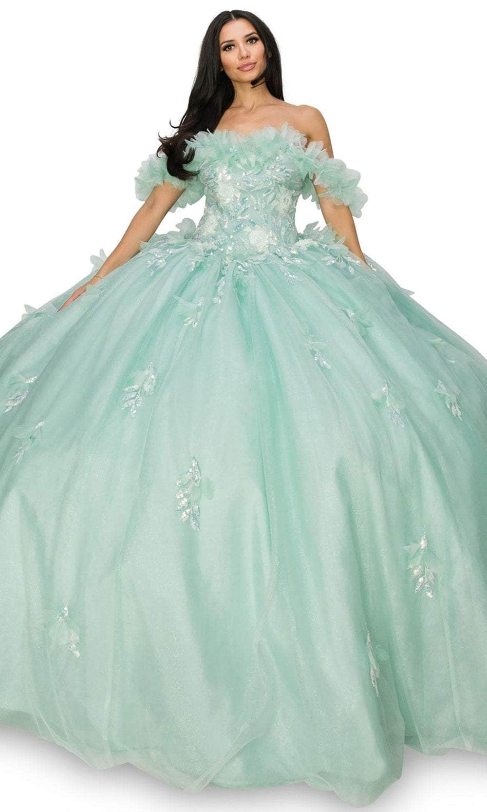 Image of Cinderella Couture 8065J - Off-Shoulder Ruffle Detailed Ballgown