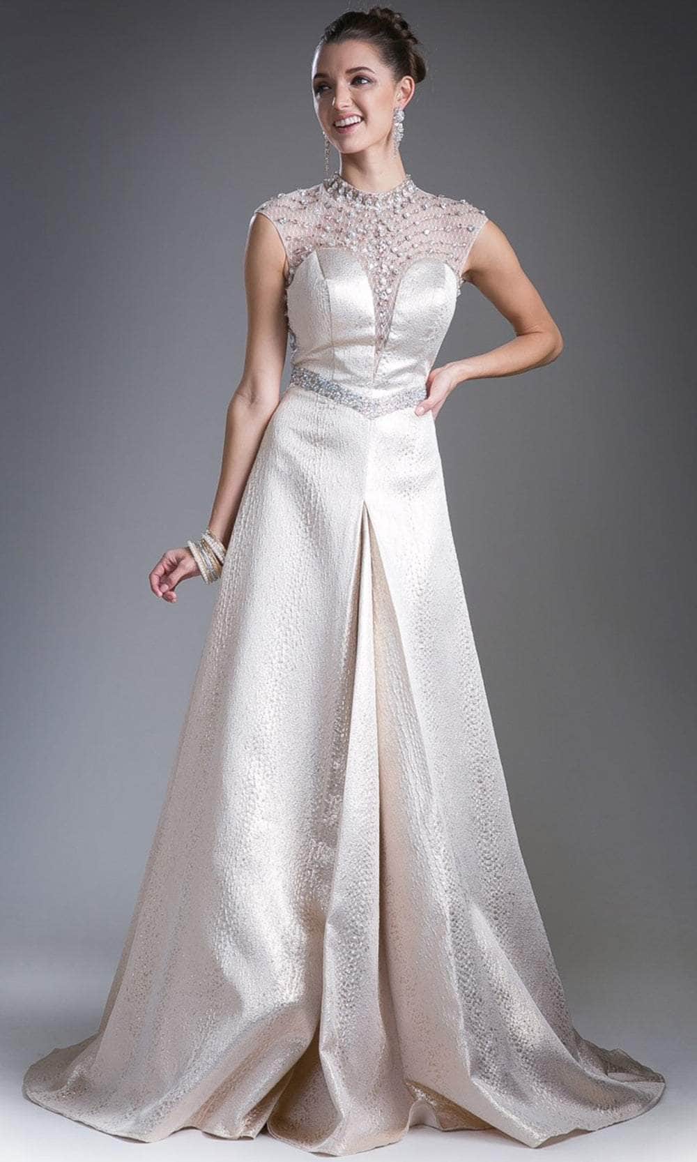 Image of Cinderella Divine 13557 - Illusion High Neck A-Line Gown