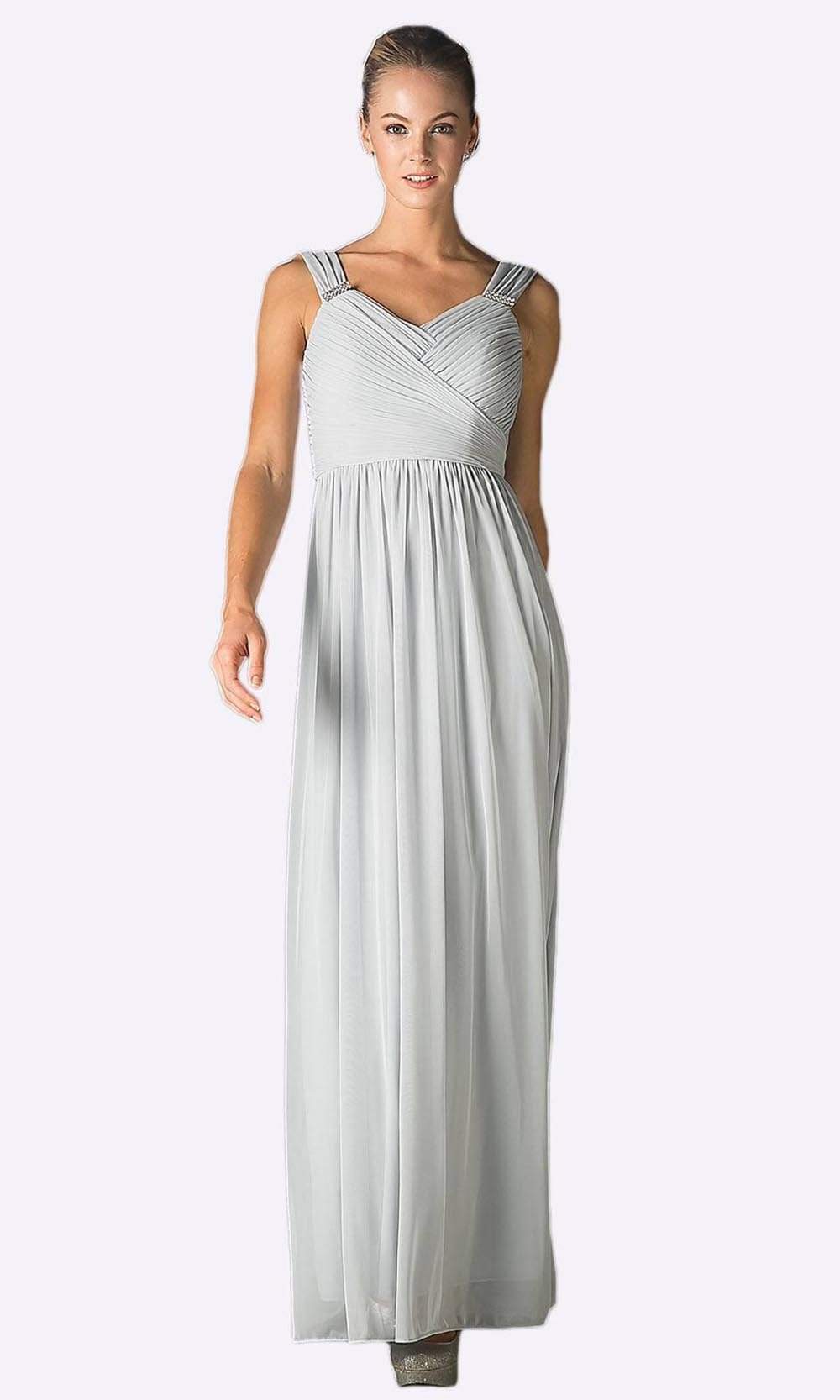 Image of Cinderella Divine - 3984 V-Neck Ruched Bodice Chiffon A-Line Gown