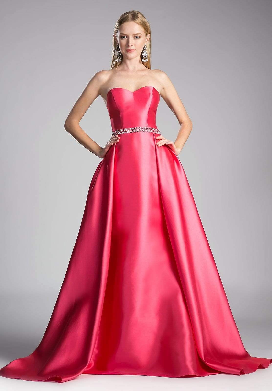 Image of Cinderella Divine - 455 Beaded Belt Strapless Silk Gown with Overskirt