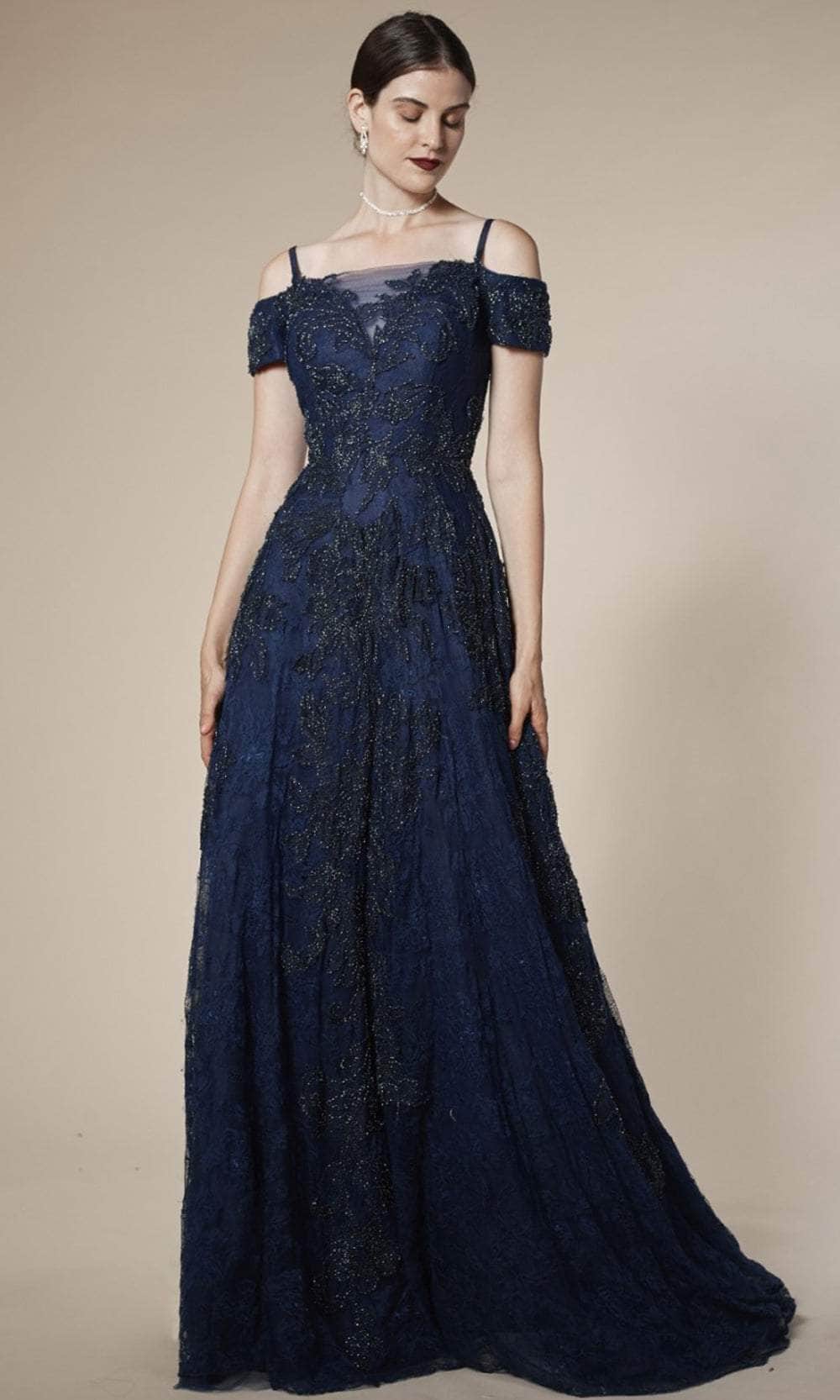 Image of Cinderella Divine 5326 - Cold Shoulder Floral Lace Gown