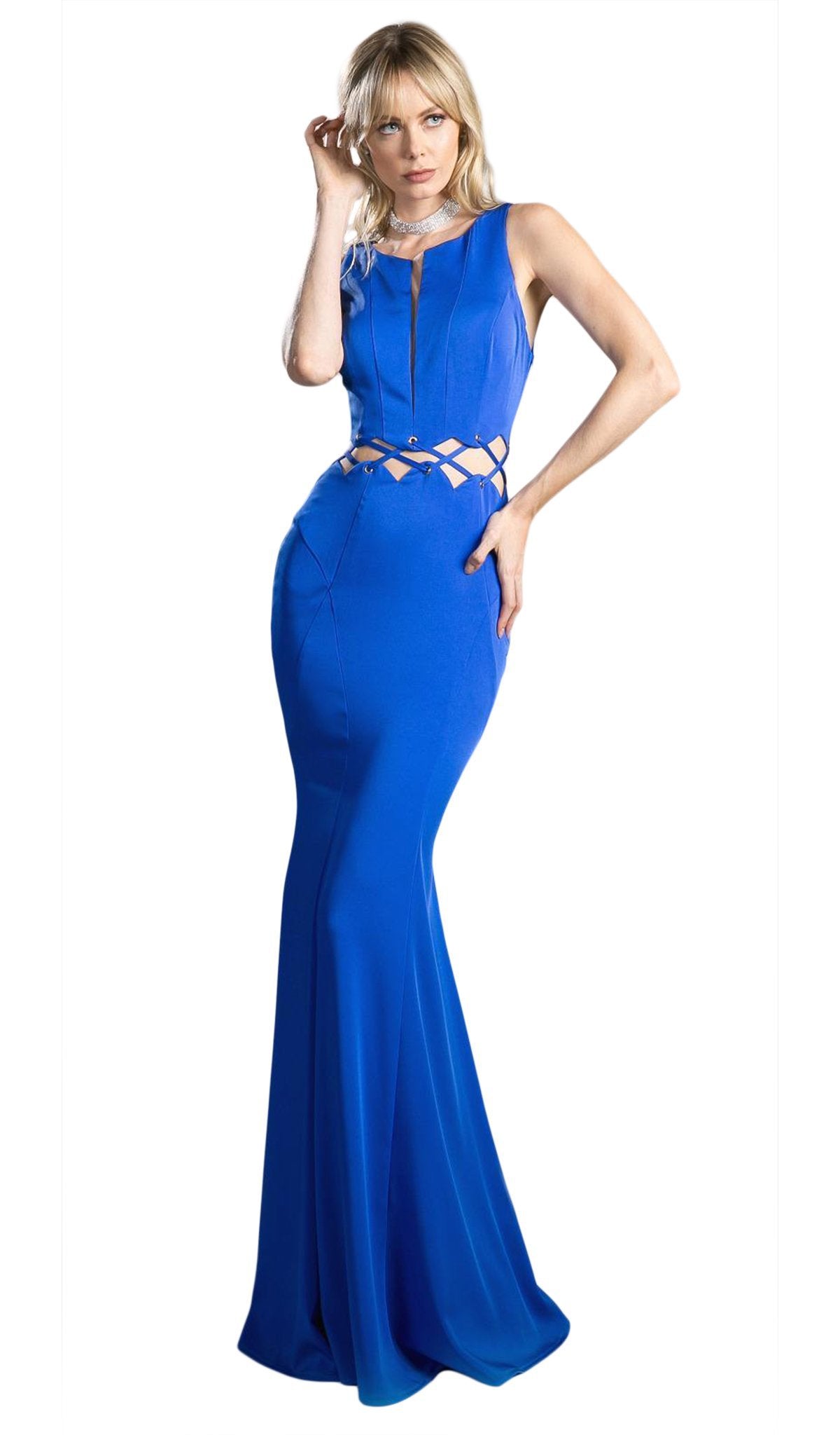 Image of Cinderella Divine - 6485 Plunging Notched Lace-Up Cutout Long Gown