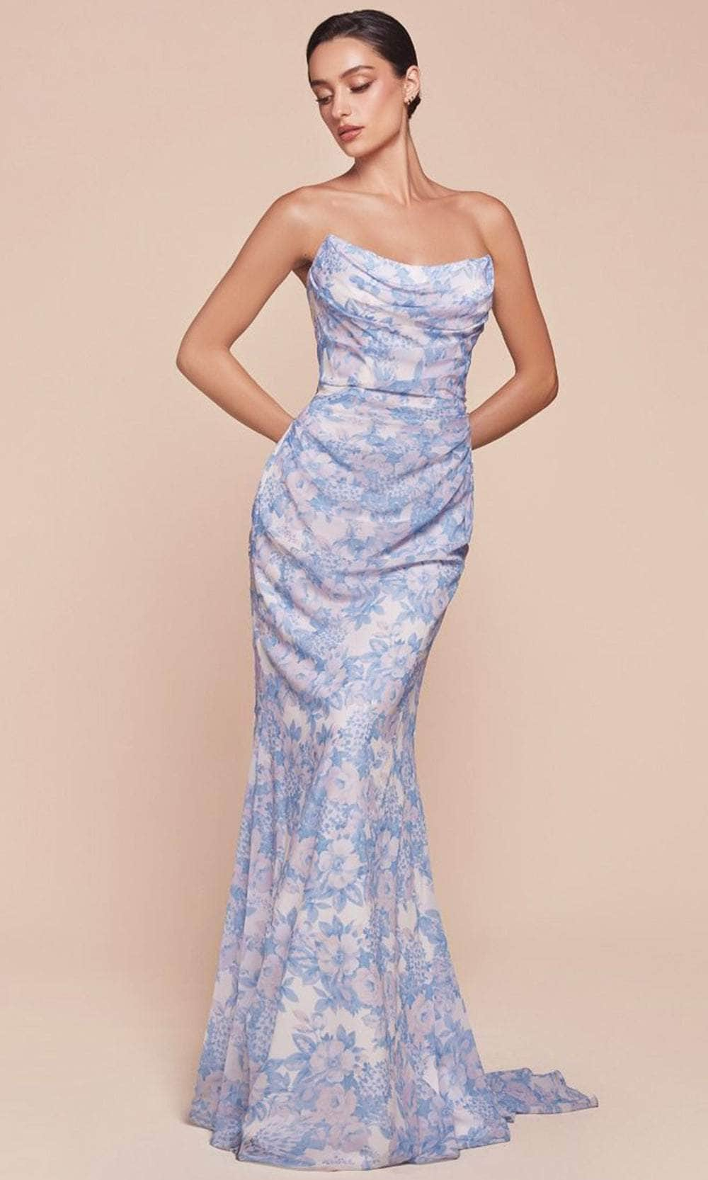 Image of Cinderella Divine 7445 - Floral Scoop Neck Evening Gown