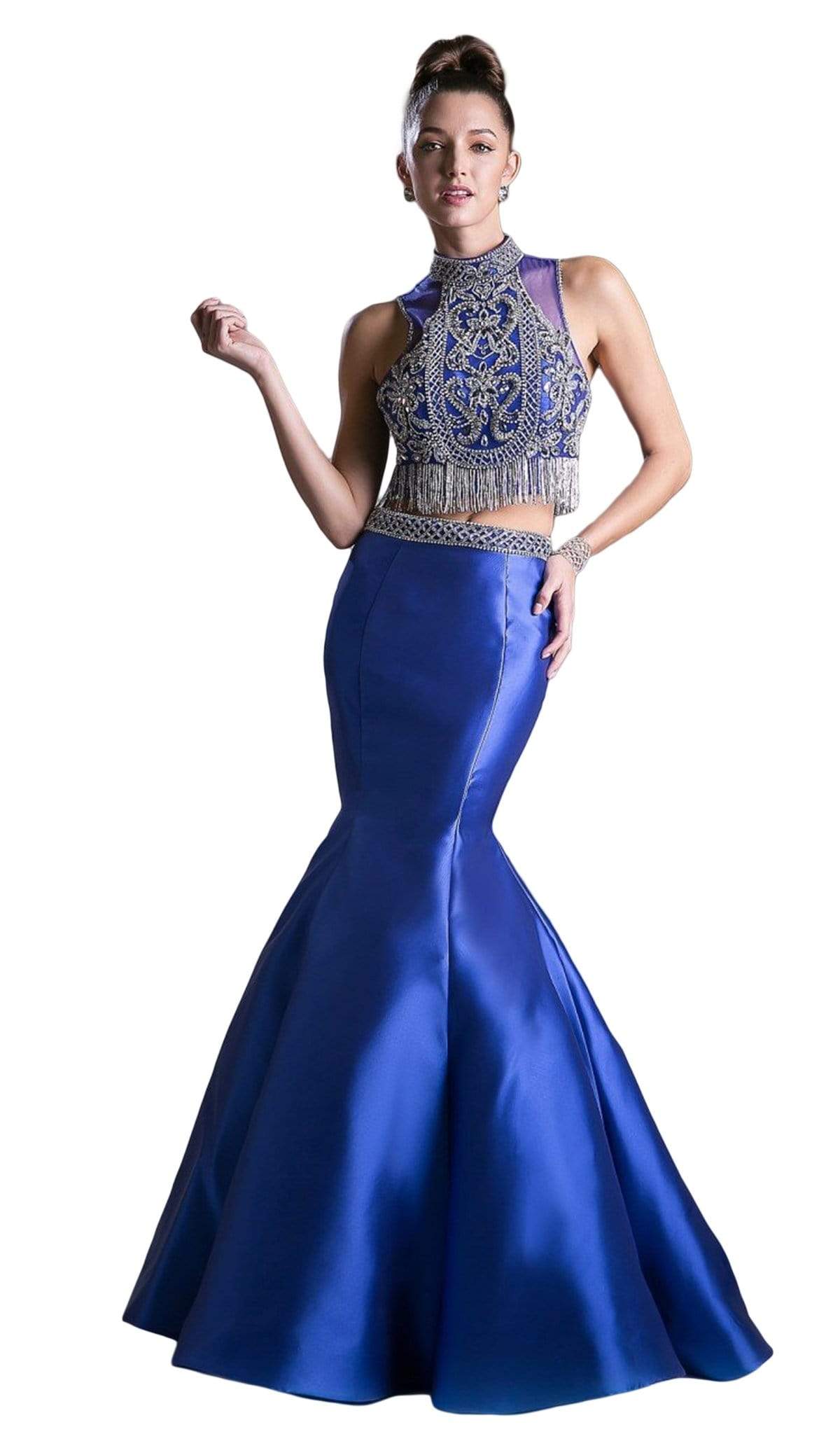 Image of Cinderella Divine - 84016 Two-Piece Beaded High Halter Mermaid Gown
