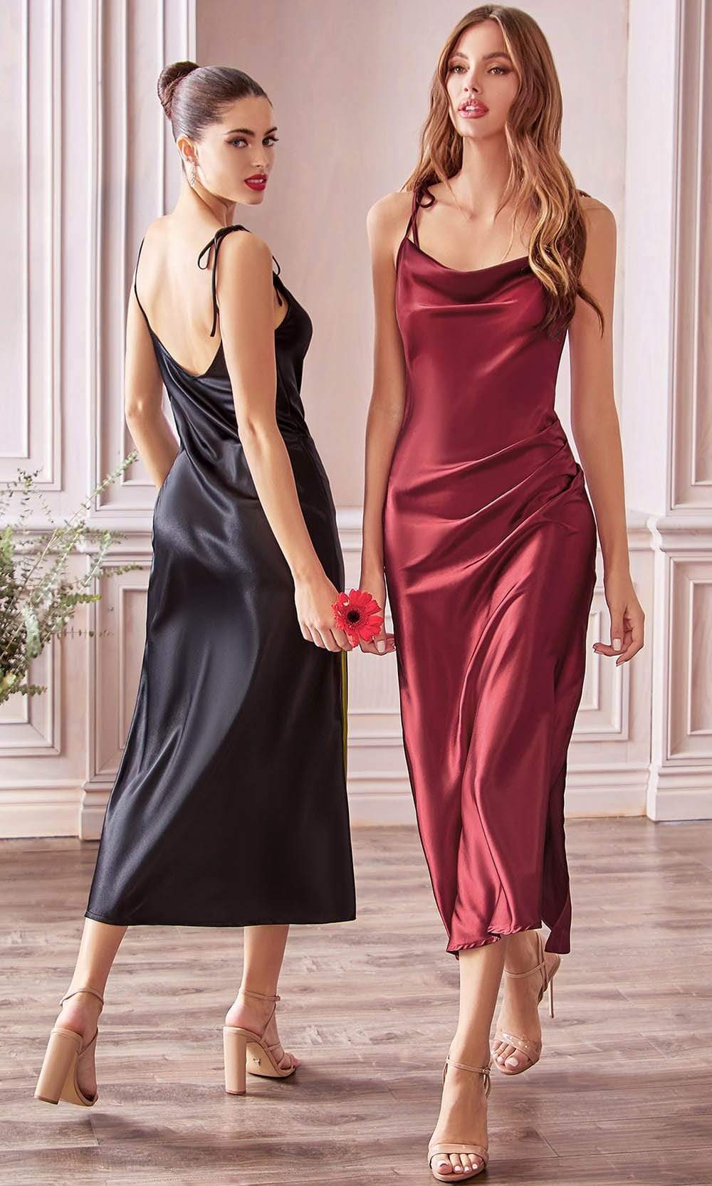 Image of Cinderella Divine - BD103 Cowl Neck Satin Sheath Tea-Length Dress