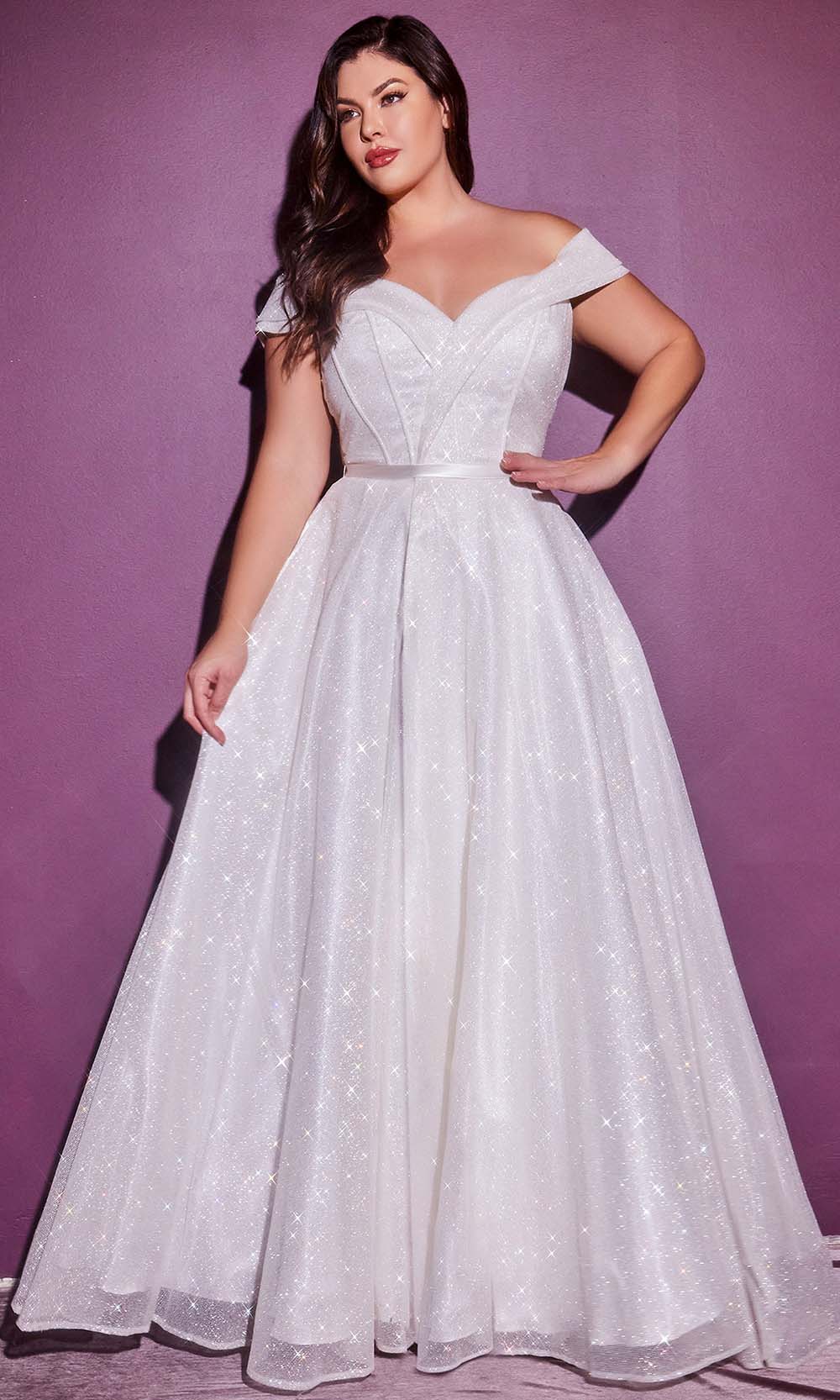 Image of Cinderella Divine Bridals - CD214W Off Shoulder Glitter A-Line Gown