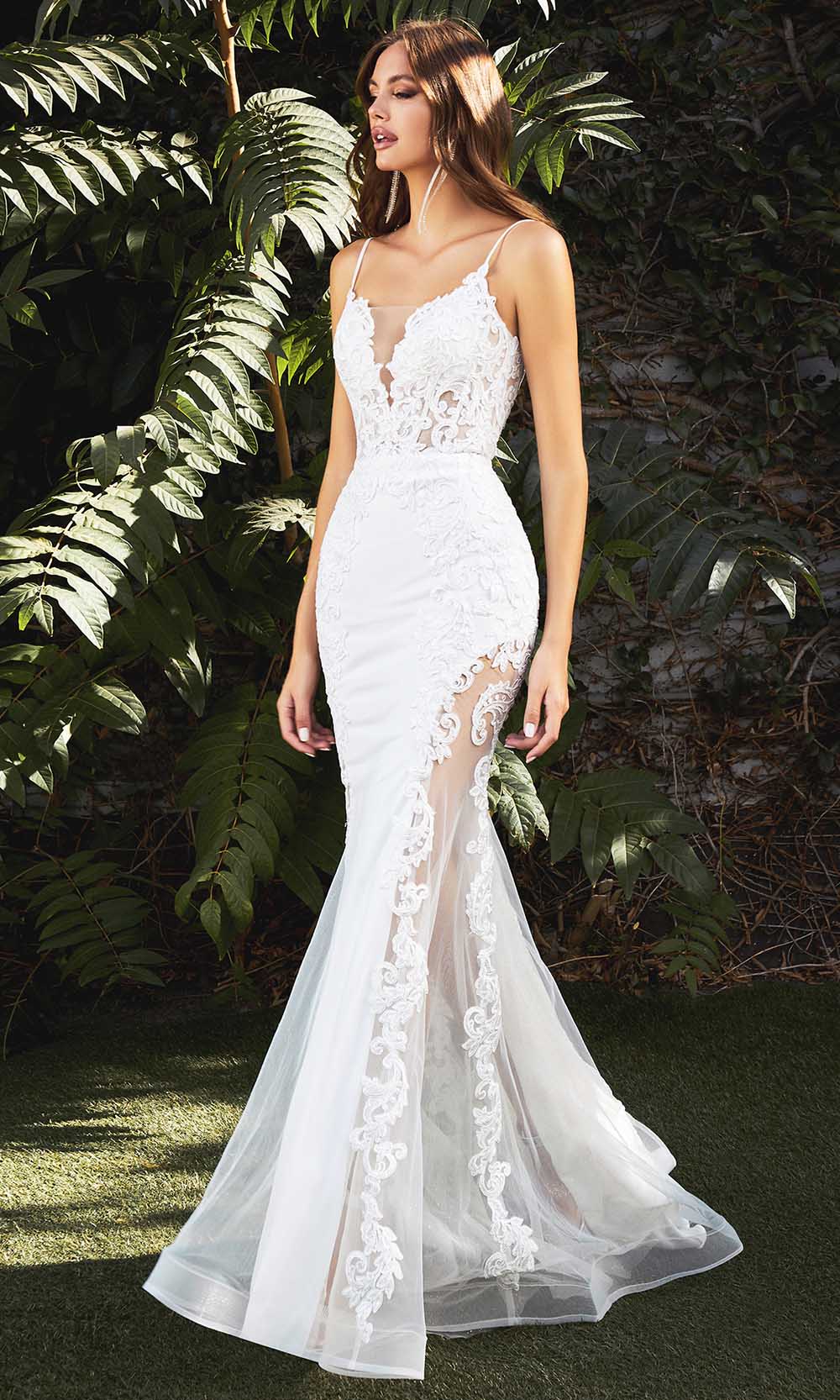 Image of Cinderella Divine Bridals - CD937W Embroidered V Neck Mermaid Gown